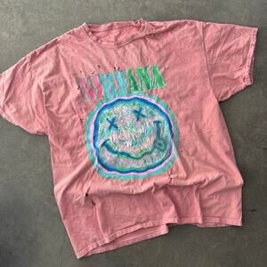 Vintage Y2k Pink Nirvana Nevermind Oversized Band Tour Distressed Graphic Tee XL